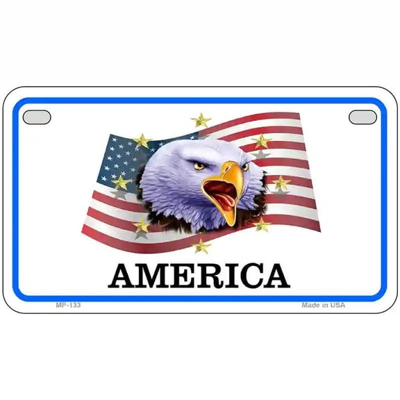 Waving Flag Bald Eagle Novelty Metal License Plate 7" x 4" Motorcycle (MP)