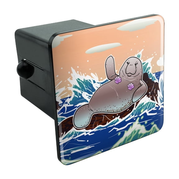 Waving Manatee Mermaid On Rocks And Waves Funny Tow Trailer Hitch Cover Plug Insert