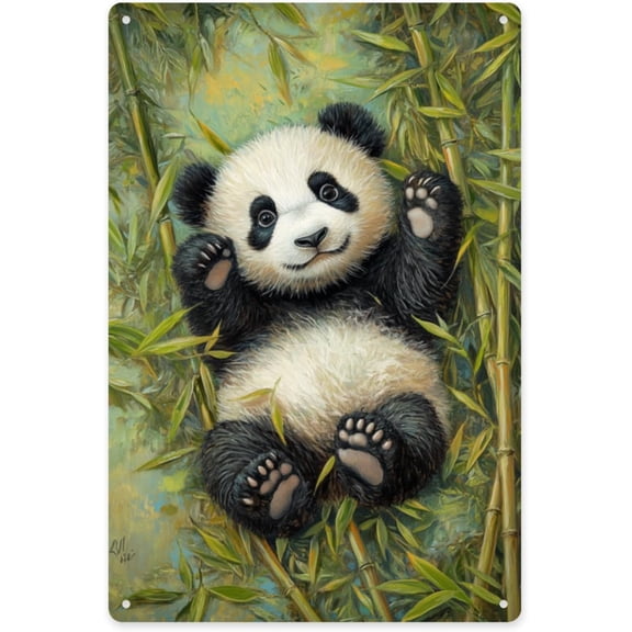 Waving Panda Bamboo Forest Funny Vintage Metal Tin Sign Wall Decor for Home Living Room Garden Yard Outdoor 812 Inches