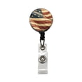 thumbnail image 1 of Waving Rustic American Flag Illustration Retractable Reel ID Badge Key Card Name Tag Holder with Clip, 1 of 7