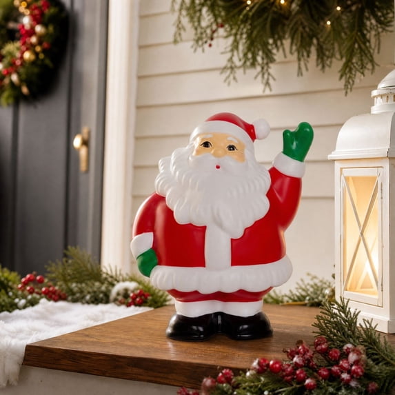 Waving Santa Claus Resin Figurine, 6in, Classic Christmas Santa Tabletop Statue with Green Mittens, Lovely Holiday Ornament for Porch Mantel Indoor Home Christmas Layout