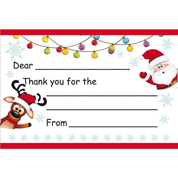 Waving Santa & Reindeer Kid's Christmas Thank You Postcards - 10 Pack