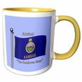 thumbnail image 1 of 3drose, Waving State Flag of Kansas with Nickname on Blue Background, 15oz Two-tone Yellow Mug, 1 of 6