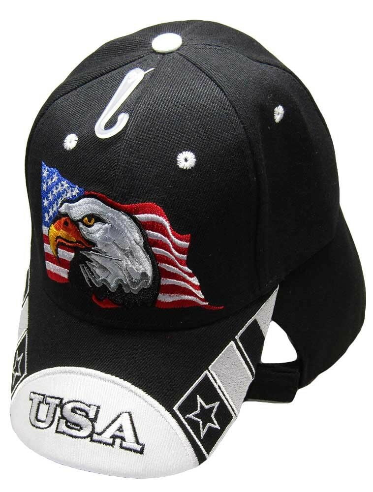 Waving USA American Bald Eagle White Bill Black Embroidered Cap Hat CAP679  TOPW 