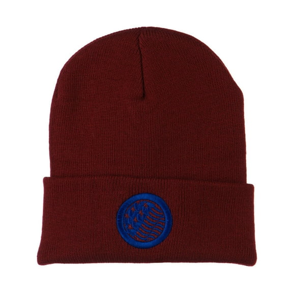 Waving USA Flag Embroidered Long Beanie - Maroon OSFM