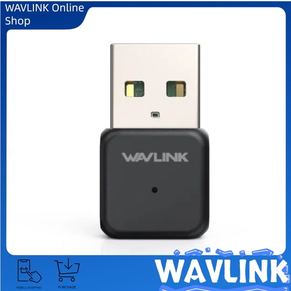 Wavlink AC650 USB WiFi Adapter, USB2.0 Dual Band 2.4GHz/5GHz Wireless Network Dongle for PC Desktop Laptop, Supports Windows 11/10/8.1/8/7/Vista/XP, MacOS 10.7-10.15