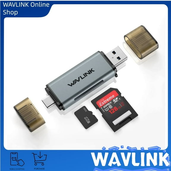 WAVLINK USB3.0 Memory Card Reader, 2-in-1 TF/SD Card Adapter for MacBook, iPad, Android