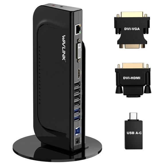 Wavlink USB 3.0 Universal Laptop Docking Station, Compatible with MacBook Neo 13-in-1 USB-C Hub Dual Monitor for Mac, Windows, Thunderbolt 3&4, USB4, HDMI and DVI/VGA/HDMI, Gigabit Ethernet