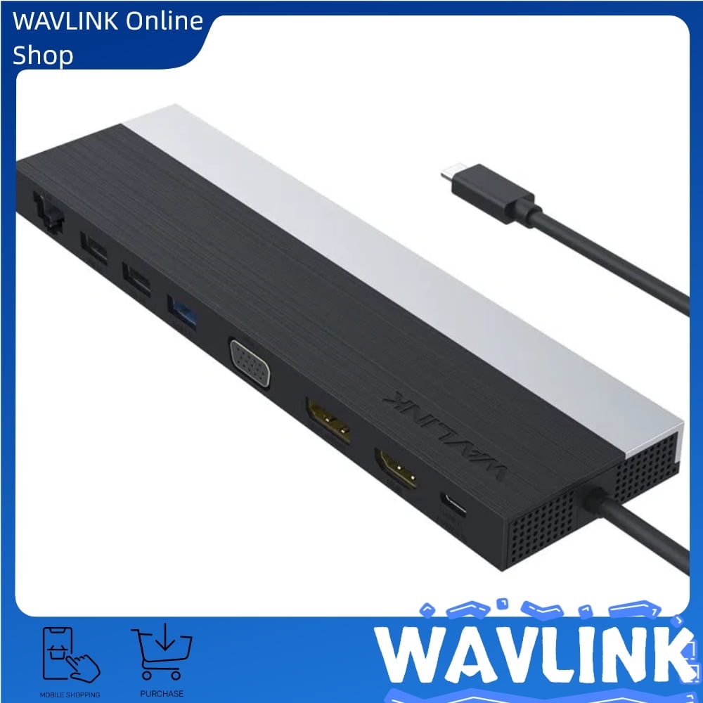 Wavlink USB C 12-in-1 Triple Display Type-C Hub Docking Station with HDMI DP and VGA, 100W PD3.0 Charging, Ethernet and USB Ports