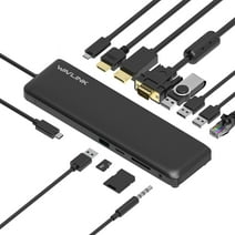 Wavlink USB C 12-in-1 Hub/ Docking Station, Triple Display Type-C Adapter with HDMI, Display Port and VGA, PD3.0 Charging, Ethernet, MicroSD and SD Card Reader, USB ports, for Windows / Mac and more