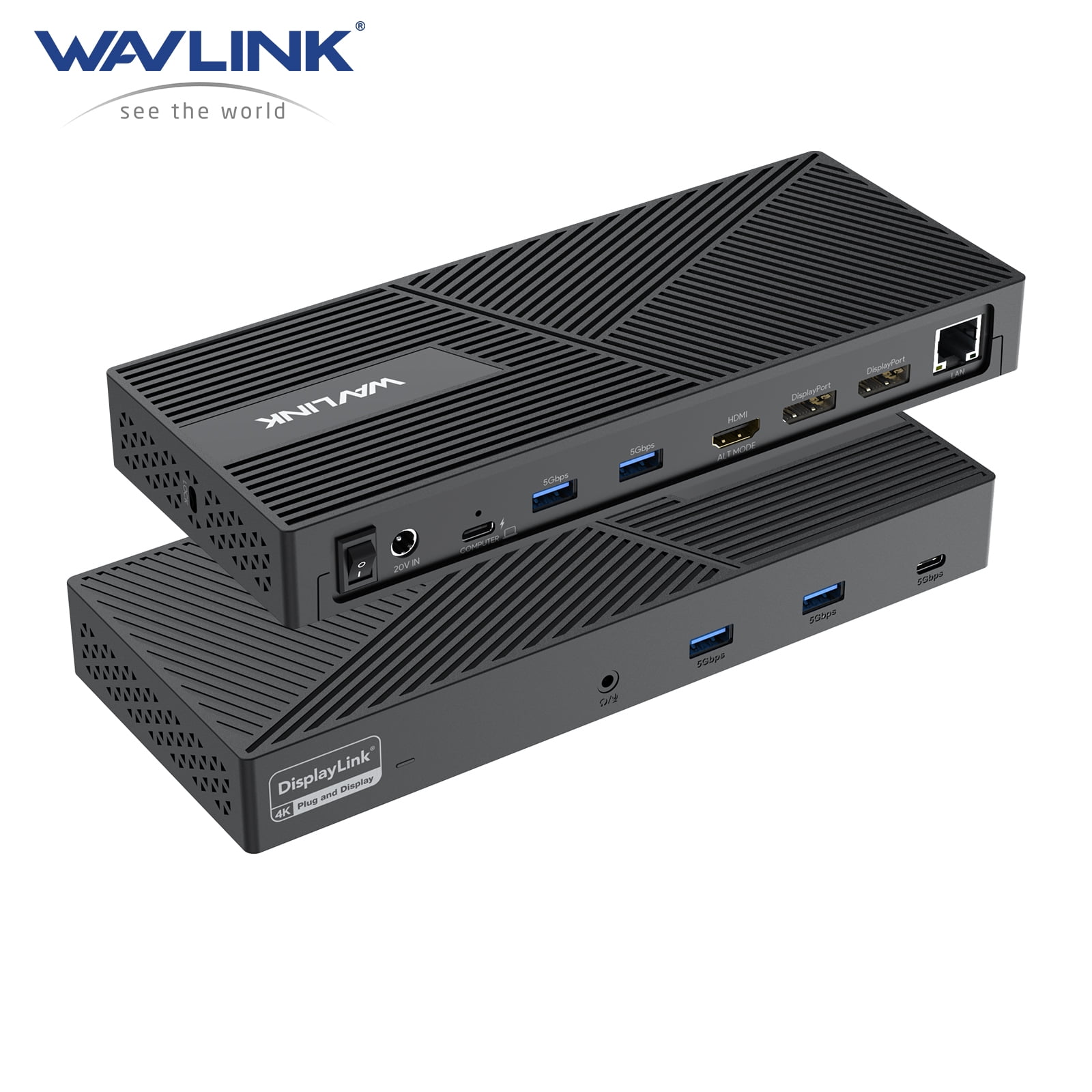 Wavlink USB-C Triple 4K Displaylink Docking Station, USB 3.0 Dock station 3  Monitors, with Max 130W PD Input, Dual DP, HDMI, 4*Type-A, Type-C, RJ45,  Mic/Audio, For Laptop/Tablet/Phone 