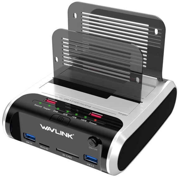 Wavlink X-MAN USB 3.0 to SATA Dual-Bay Hard Drive Docking Station with Offline Clone & UASP, 2 USB 3.0 Port, 2 Fast Charging Port, SD & Micro SD Card Reader, 7 LED Indication, for 2.5"/3.5" HDD SSD