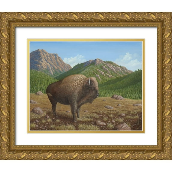 Wavra, Robert 14x12 Gold Ornate Wood Framed with Double Matting Museum Art Print Titled - Bison