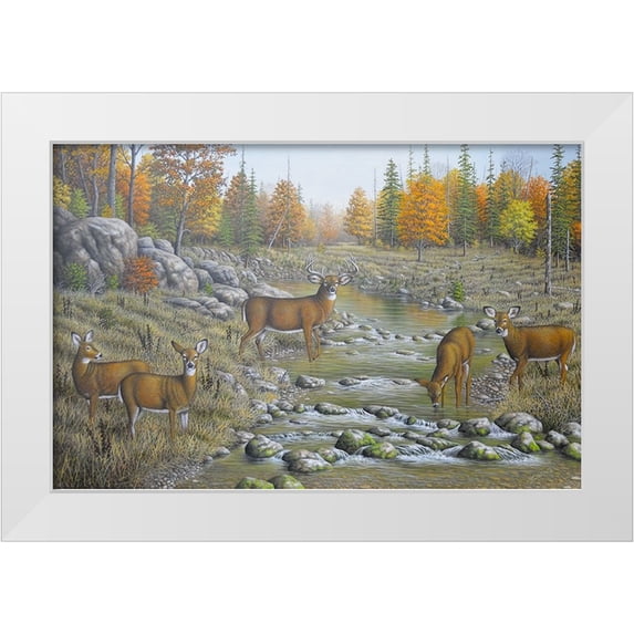 Wavra, Robert 24x17 White Modern Wood Framed Museum Art Print Titled - Autumn Whitetails