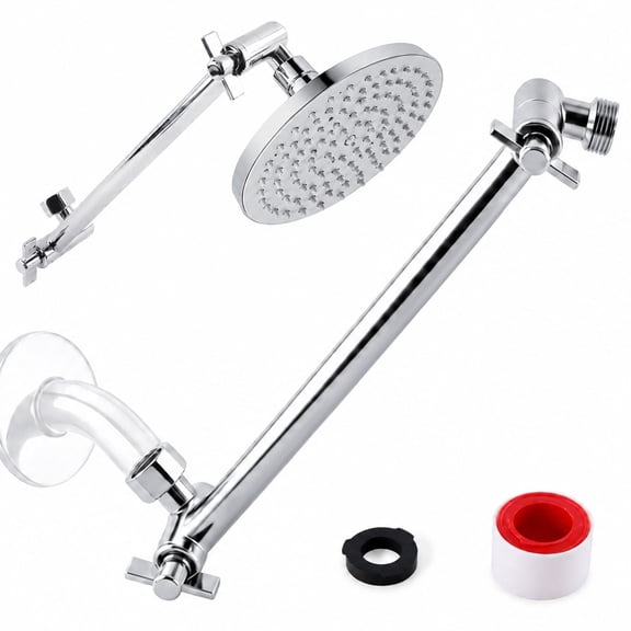 Wavraging 11 Inch Adjustable Shower Head Extension Arm, Stainless Steel Shower Arm Extender with Locking Set Screw, Height & Angle Adjustable, Universal G1/2 Connector, Easy to Install, Chrome