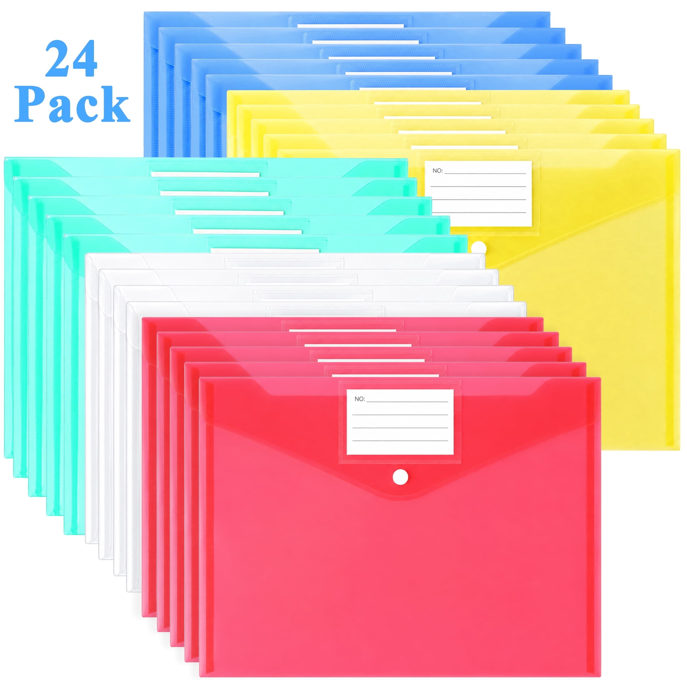 Wavraging 24 Pack Plastic Envelopes, Plastic Folders for Documents with ...