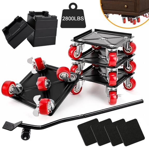 Wavraging 2800LBS Furniture Dolly, Heavy Duty Furniture Movers with 5 Wheels, 360 Rotating with Brake, 5.3" x 5.3" Carbon Steel Panel for Moving Sofa, Refrigerator & Appliances