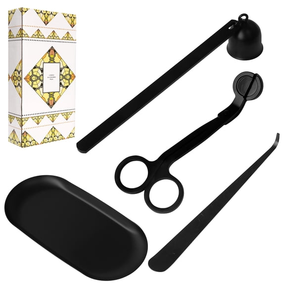 Wavraging 4 in 1 Candle Wick Trimmer, Candle Snuffer Extinguisher, Candle Wick Cutter, Wick Dipper, Tray Holder, Candle Accessories Set for Candle Aromatherapy Lovers, Black