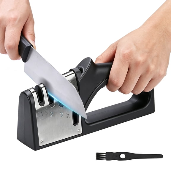 Wavraging 4 in 1 Knife Sharpener, 3 Stage Kitchen Knife Sharpener for Sharpening & Polishing, 1 Stage for Scissors Sharpener, Knife Sharpeners to Repair, Restore, Polish Blades, Black