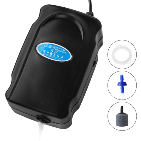 Wavraging Aquarium Air Pump, Adjustable 5W Quiet Aerator Pump for 5-30 Gallon Fish Tank, 48GHP Fish Tank Air Pump with Air Stone, Check Valve, Airline Tubing