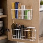 Wavraging Cabinet Door Organizer, 2 Pack Adhesive Hanging Wire Baskets for Cabinet and Pantry, No Drill Wall Mounted Storage for Kitchen, Fridge, Bathroom