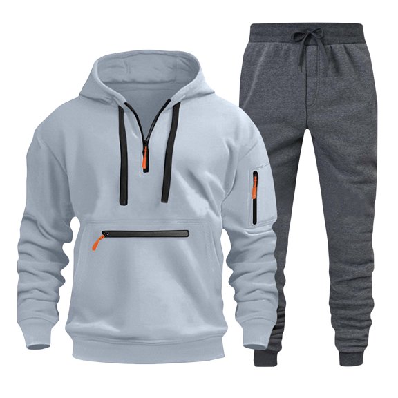 Wavsuf 2pcs Jogger Set Men Long Sweatsuits Sets for Mens Motion Hoodies and Sweatpants Gray Size M