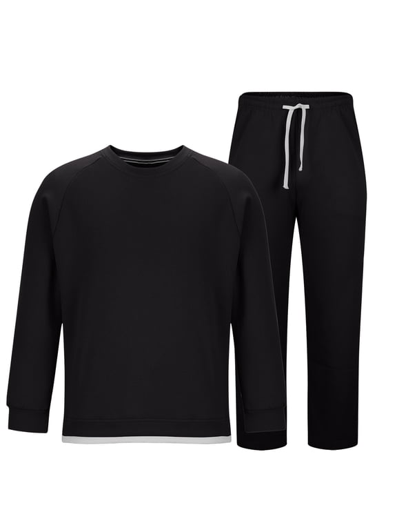 2pcs Jogger Set Men Long Sweatsuits Sets for Mens Motion Pocket Shirt Sweatshirt and Sweatpants Black Size M