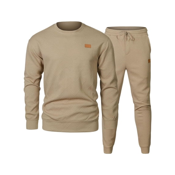 Wavsuf 2pcs Jogger Set Men Long Sweatsuits Sets for Mens Motion Shirt Sweatshirt and Sweatpants Khaki Size M