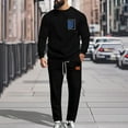 thumbnail image 1 of Wavsuf 2pcs Jogger Set Men Long Sweatsuits Sets for Mens Motion Tight Drawstring Simplicities Shirt Sweatshirt and Sweatpants Black Size L, 1 of 9