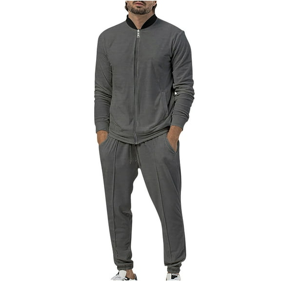 Wavsuf 2pcs Jogger Set Men Long Sweatsuits Sets for Mens New Motion Shirt Jacket and Sweatpants Dark Gray Size XL