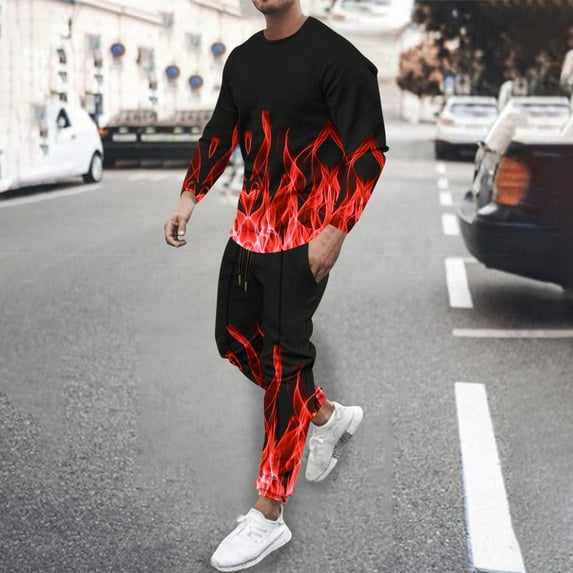 Wavsuf 2pcs Jogger Set Men Long Sweatsuits Sets for Mens New Motion Shirt Sweatshirt and Sweatpants Black Size L