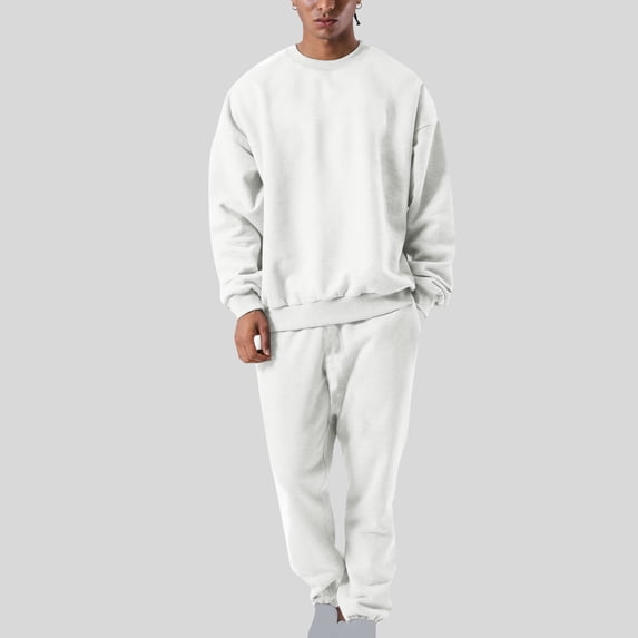 Wavsuf 2pcs Jogger Set Men Long Sweatsuits Sets for Mens New Shirt Sweatshirt and Sweatpants White Size 2XL