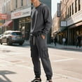 thumbnail image 1 of Wavsuf 2pcs Jogger Set Men Long Sweatsuits Sets for Mens Plush Loose Drawstring Shirt Sweatshirt and Sweatpants Dark Gray Size L, 1 of 9