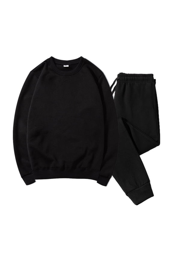 2pcs Jogger Set Men Long Sweatsuits Sets for Mens Plush Motion Loose Sweatshirt and Sweatpants Black Size 2XL