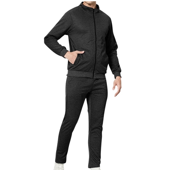 Wavsuf 2pcs Jogger Set Men Long Sweatsuits Sets for Mens Shirt Lightweight Jacket and Sweatpants Black Size L