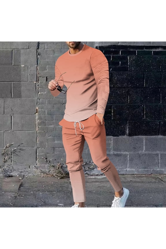 2pcs Jogger Set Men Long Sweatsuits Sets for Mens Tight Shirt Sweatshirt and Sweatpants Orange Size 2XL