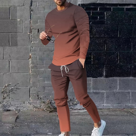 Wavsuf 2pcs Jogger Set Men Long Sweatsuits Sets for Mens Tight Shirt Sweatshirt and Sweatpants Orange Size 4XL