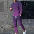 thumbnail image 1 of Wavsuf 2pcs Jogger Set Men Long Sweatsuits Sets for Mens Tight Shirt Sweatshirt and Sweatpants Purple Size 3XL, 1 of 7