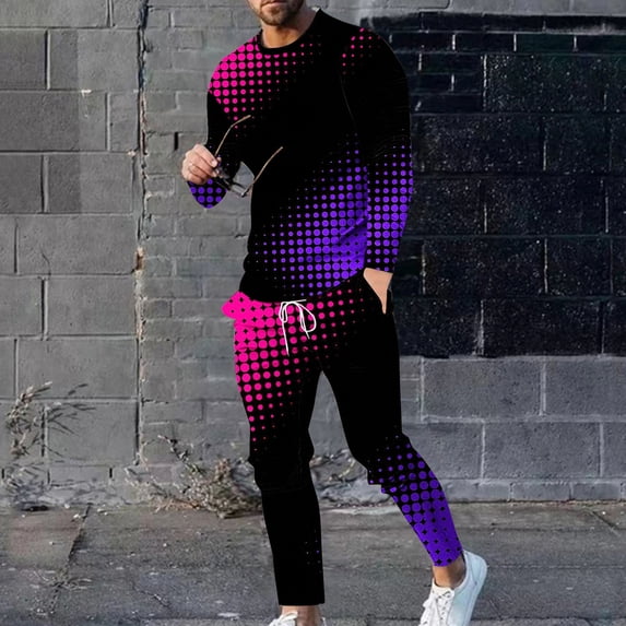 Wavsuf 2pcs Jogger Set Men Long Sweatsuits Sets for Mens Tight Shirt Sweatshirt and Sweatpants Purple Size S