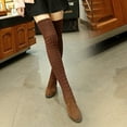 thumbnail image 1 of Wavsuf Boots for Women Low Heel Knee High Round Toe Flock Knitted Oversized Brown Shoes Size 36, 1 of 5