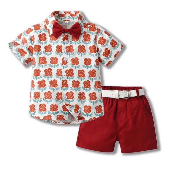 Wavsuf Boy Clothes Sets Comfort Shorts with Tie Short Sleeve Orange Outfits Set Size 6-12 Months