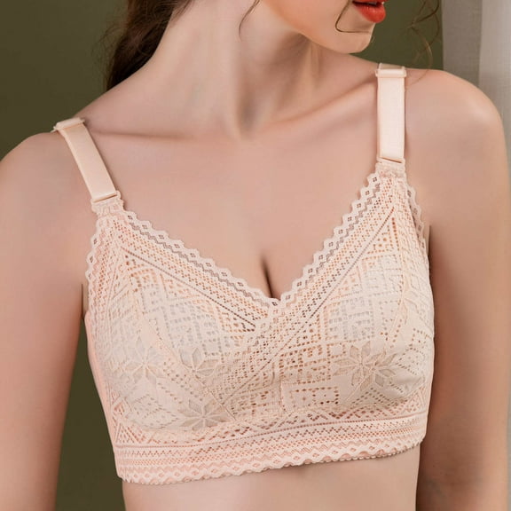 Wavsuf Bras for Women Plus Size Lace Comfort Beige Bras Size XL(40BCD=90BCD)