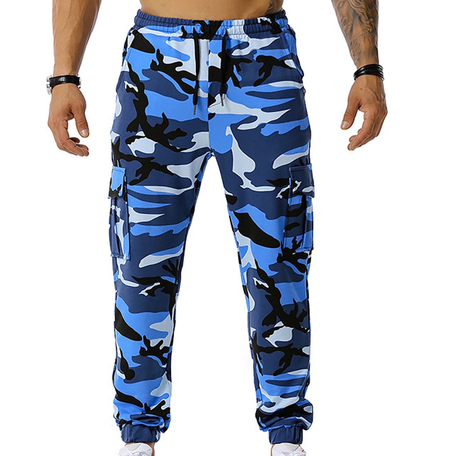 Wavsuf Camo Pants for Men Lounge Big and Tall Blue Pants Size 3XL