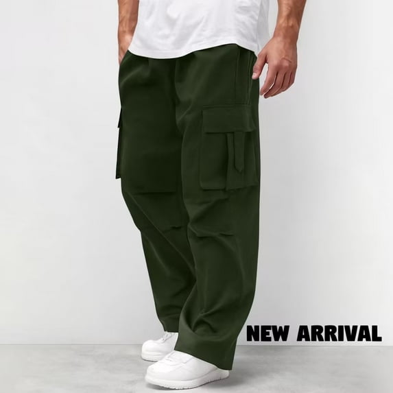 Wavsuf Cargo Pants for Men, Multi Pockets Casual Outdoor Straight Type Pleated Loose Fit Everyday Trousers Army Green XL