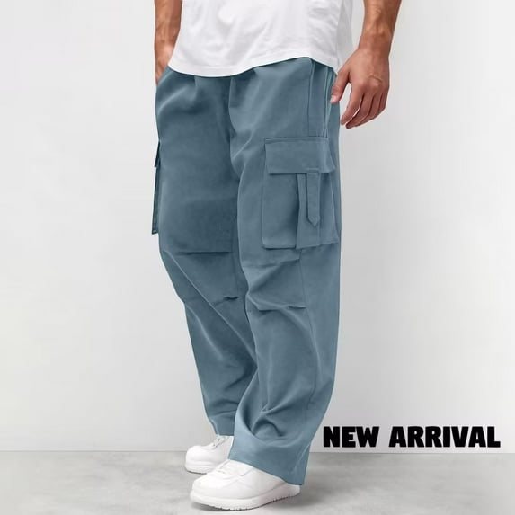 Wavsuf Cargo Pants for Men, Multi Pockets Casual Outdoor Straight Type Pleated Loose Fit Everyday Trousers Light Blue L