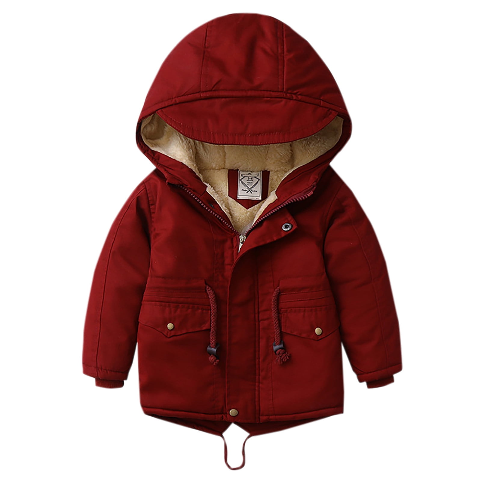 Wavsuf Coat for Kids Boys and Girls with Hood Chunky Plush Winter Wine