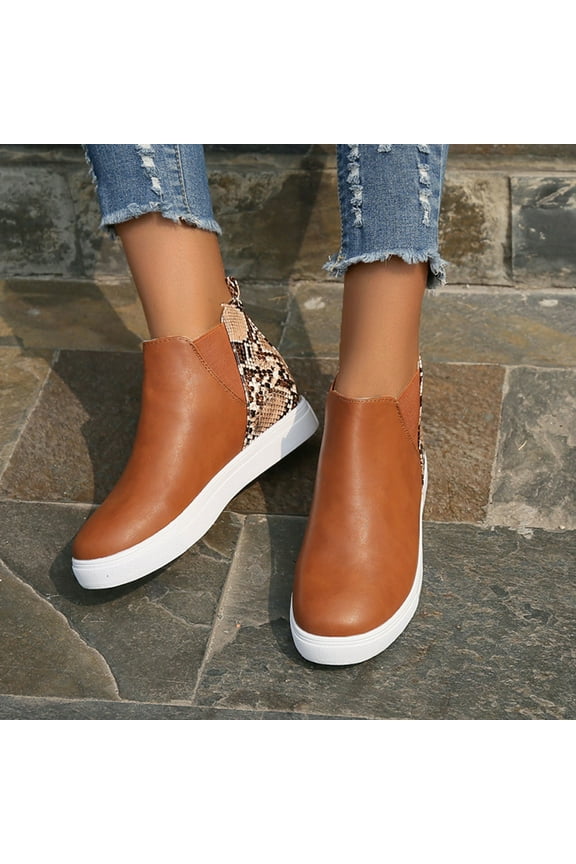 Combat Boots for Women Mid Calf Winter Brown Shoes Size 42