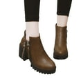 thumbnail image 1 of Wavsuf Combat Boots for Women Short Ankle-High with Zipper Round Toe Khaki Shoes Size 37, 1 of 5