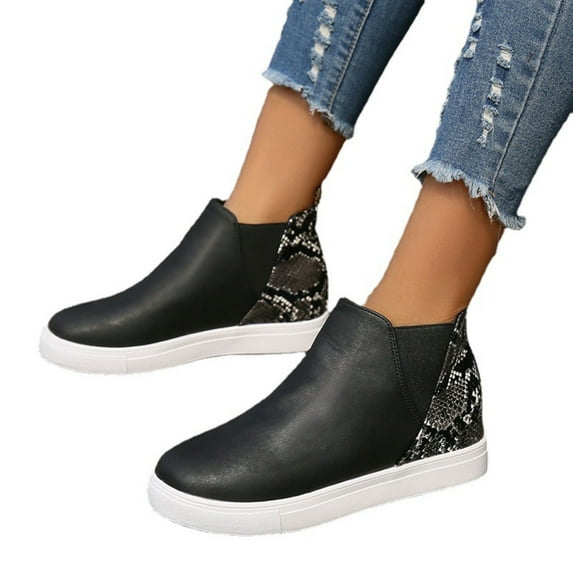 Wavsuf Combat Boots for Women Winter Mid Calf Black Shoes Size 43