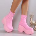 thumbnail image 1 of Wavsuf Combat Boots for Women with High Heel Short Ankle-High Winter Chunky Pink Shoes Size 39, 1 of 3